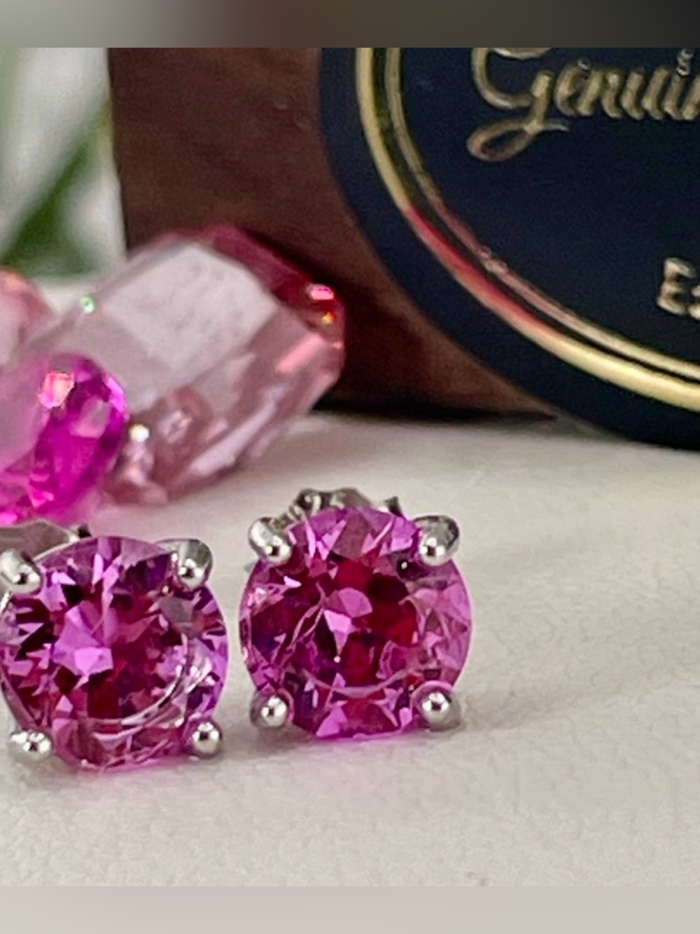 2ct Genuine Sapphire Pink Earrings studs Solid silver 925 Round Brilliant cut
